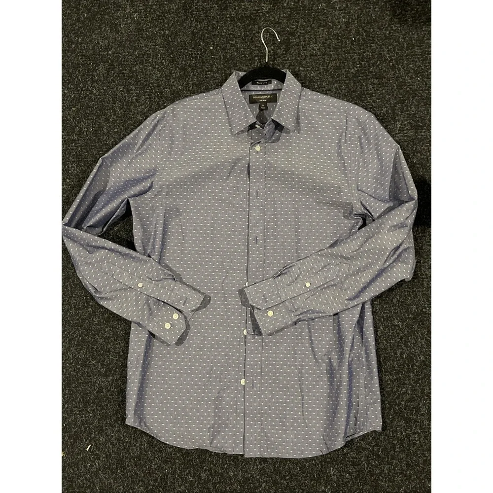 Banana Republic Mens Slim Fit Non-Iron Shirt Blue Diamond Print Medium